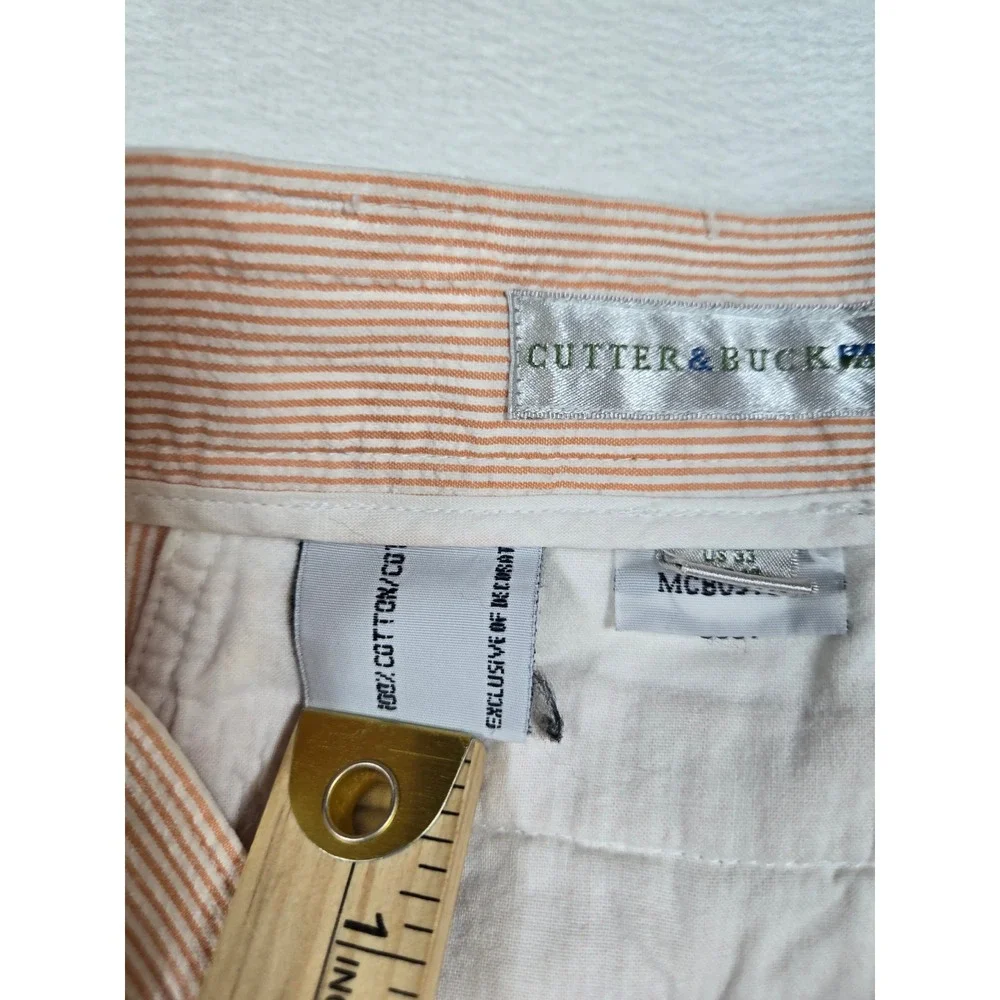 Cutter & Buck Mens Orange Seersucker‎ Pleated Shorts Size 33 Stripe Golf Preppy